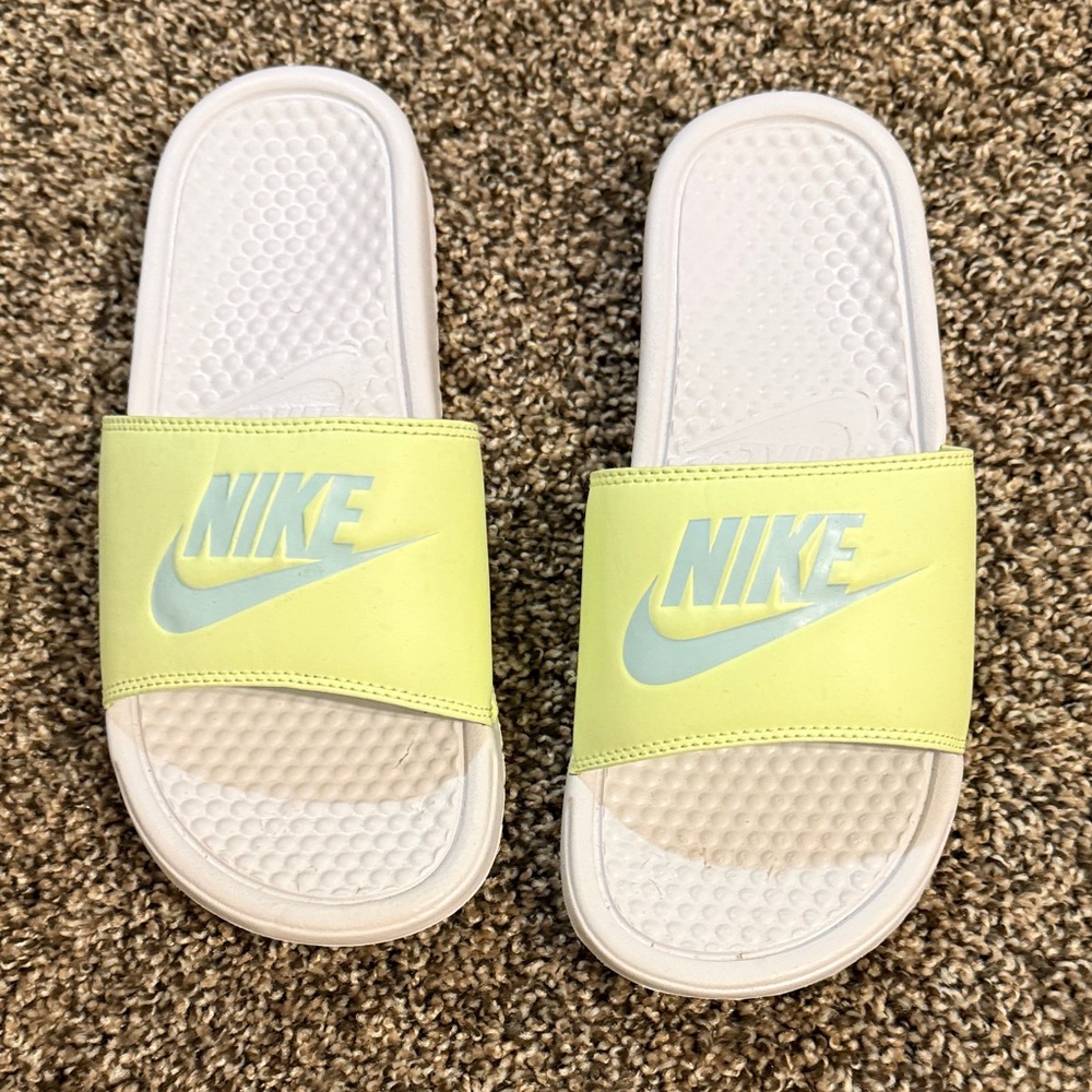 Nike Slide Sandals - White and Light Green